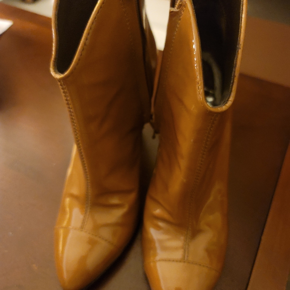 Burberry Ankle Boots Patent Brown Leather Black He - Picture 2 of 10